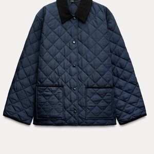 Zara Navy Quilted Jacket with Black Collar